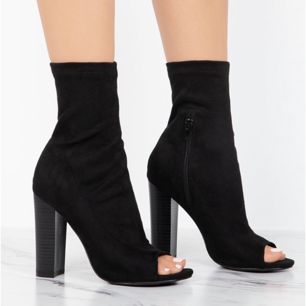 Miss Lola open toe suede heel boot